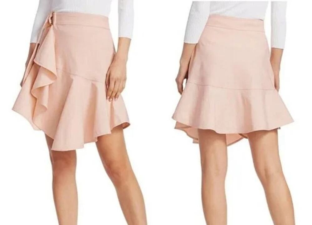 NWT A.L.C. Amalie Linen Blend Mini Wrap Skirt in Buttercup Pale Pink Size 12